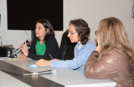 Mesa presentación del CEIS. Lorena Funcasta, Directora del CEIS, Cecilia Fernández, Prorrectora de Investigación, y M. José Bagnato, Decana F. Psico.
